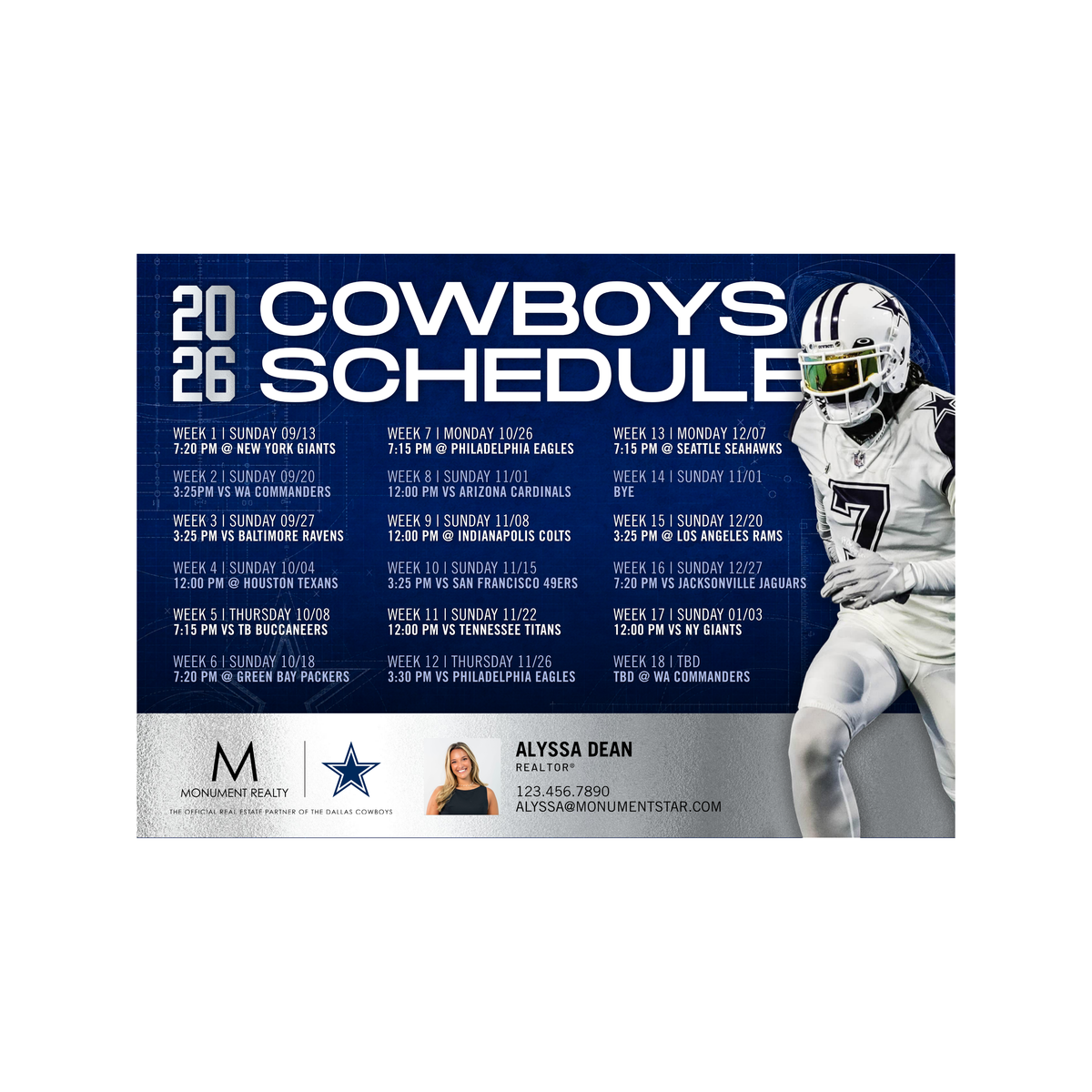2026 Dallas Cowboys Schedule Magnets
